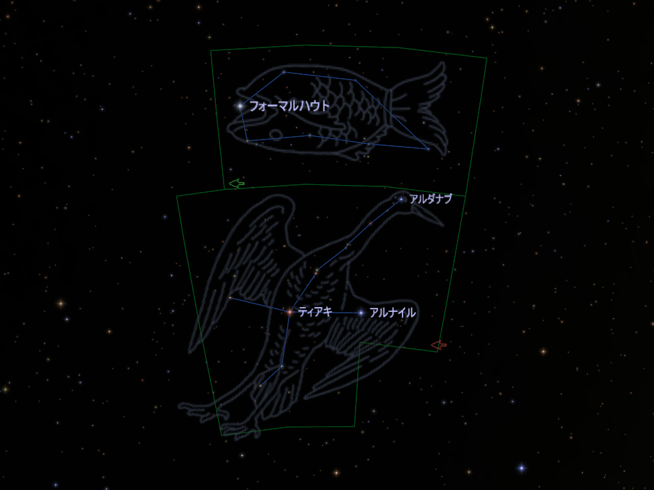 「みなみのうお座」と「つる座」の星図