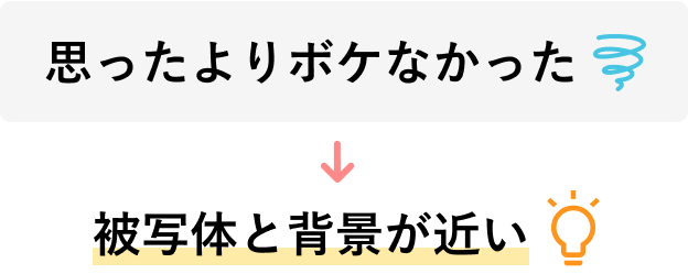 「思ったよりボケなかった」→「被写体と背景が近い」