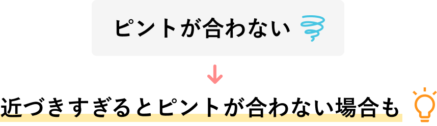 「ピントが合わない」→「近づきすぎるとピントが合わない場合も」