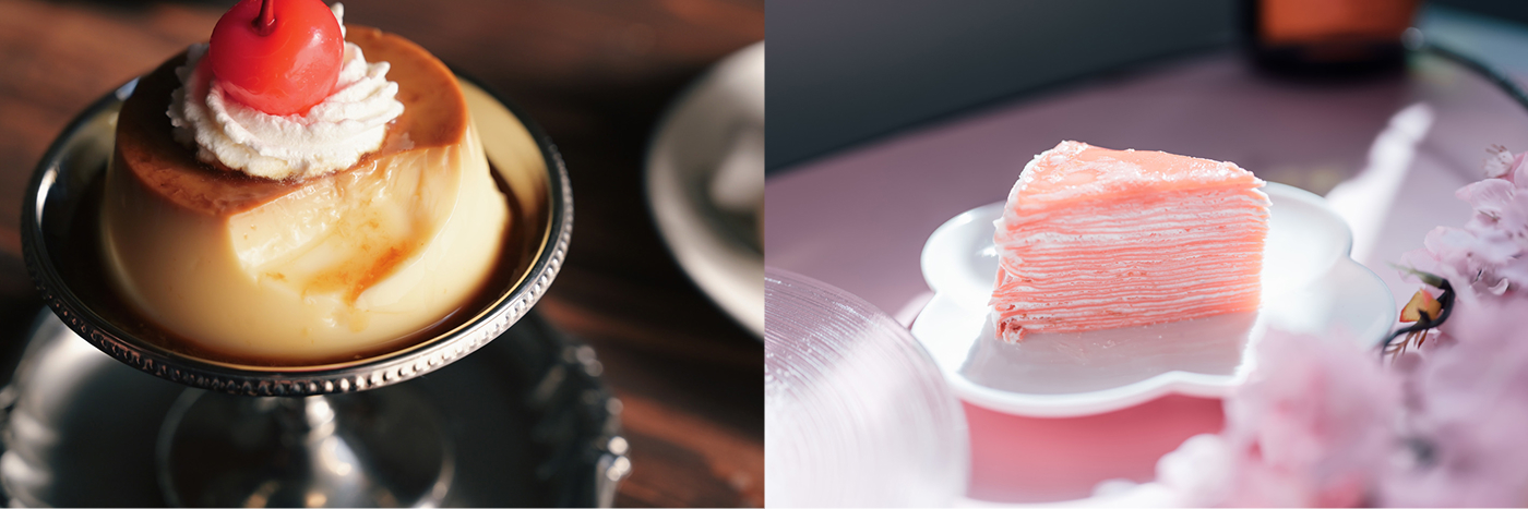プリンをすくった部分やケーキの断面の作例