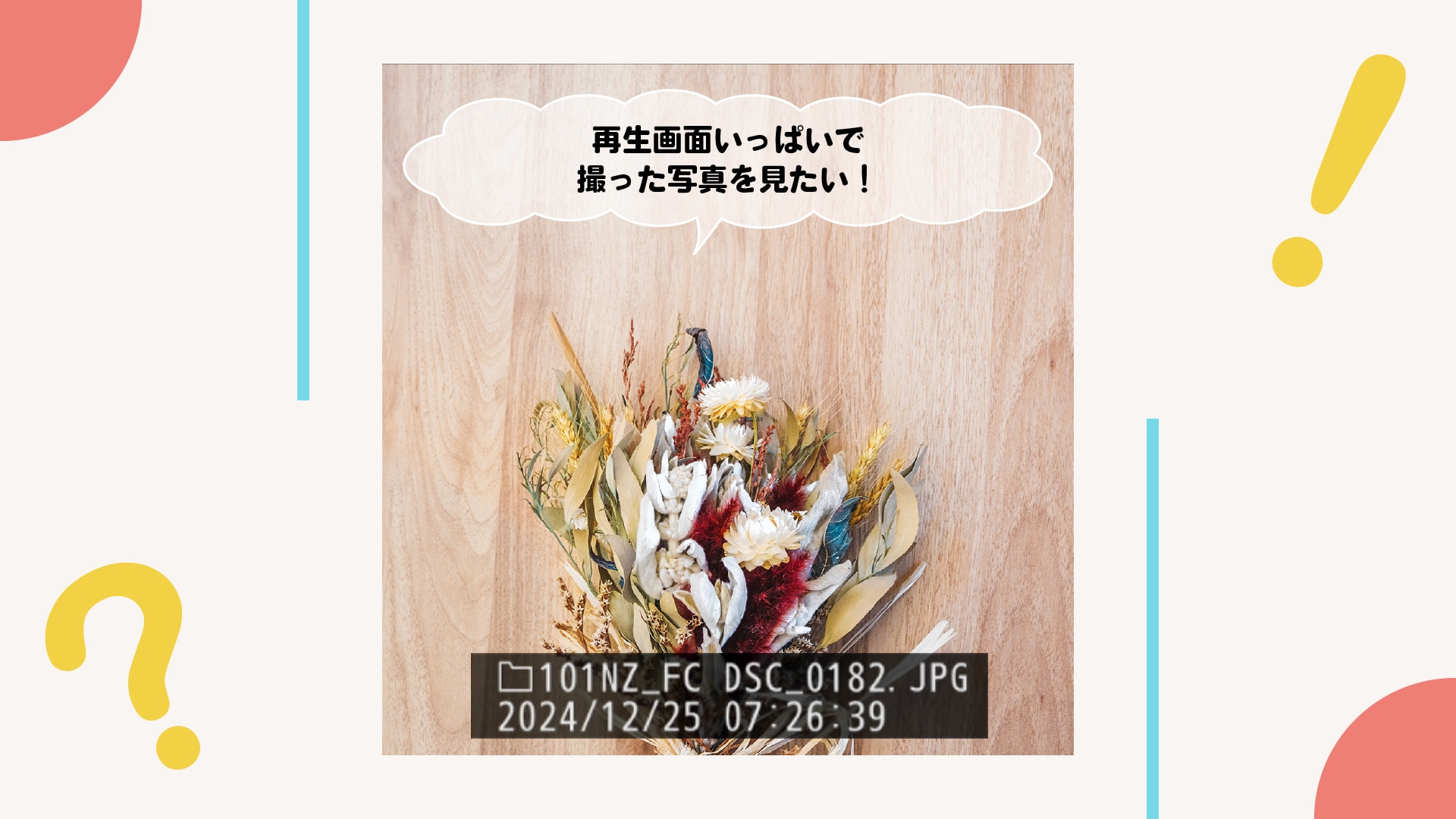 再生画面に出ている表示のせいで写真が見づらい…。それ、なくせます！