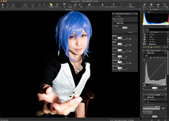 写真データ現像ソフト「Capture NX-D」の編集画面。