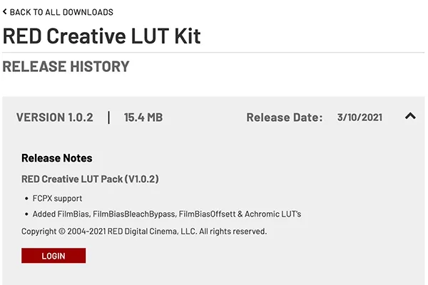 RED Creative LUT Kitへのログイン