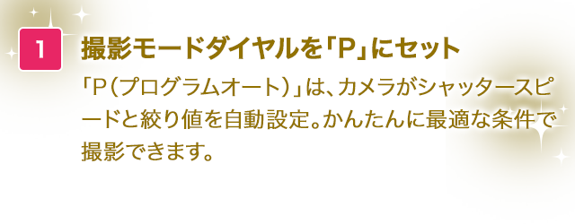 撮影モードダイヤルを「P」にセット