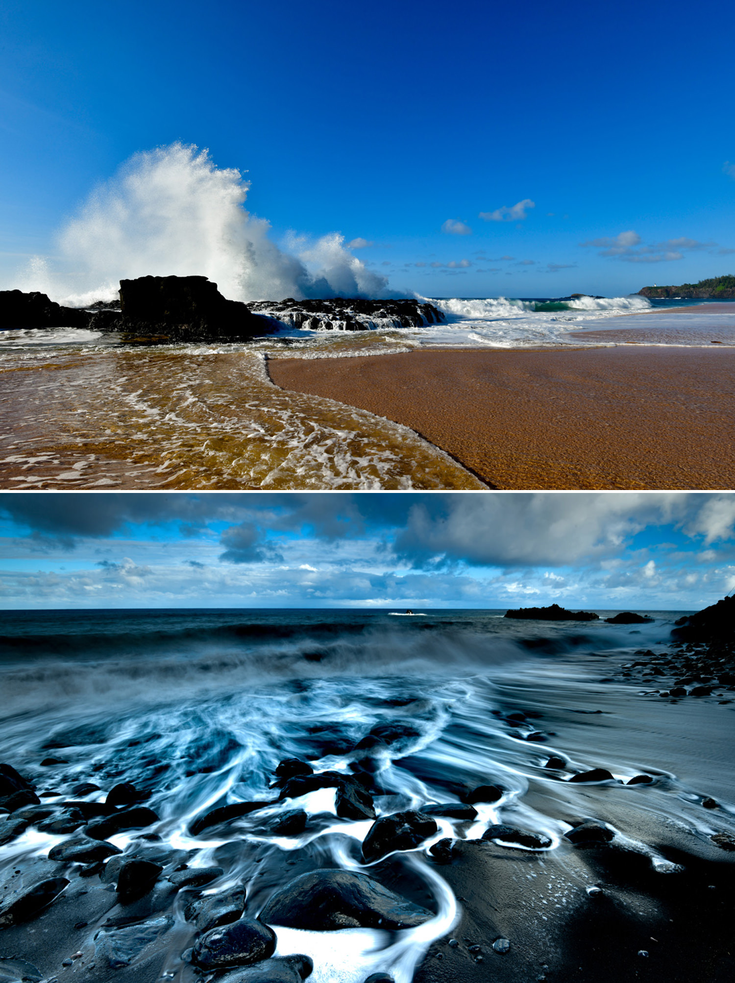 波にもまれる溶岩