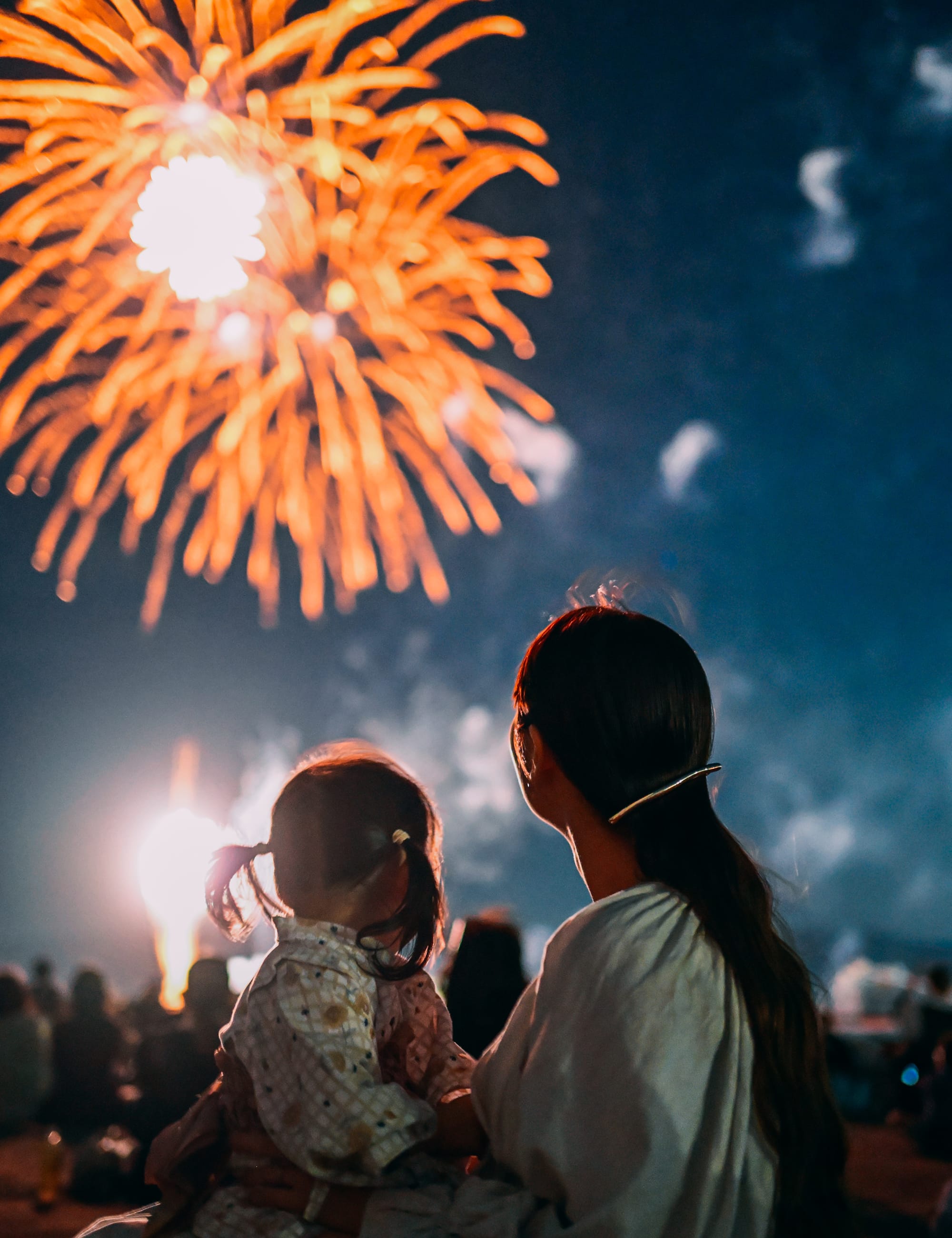 暗い夜空の花火を美しく描いた写真