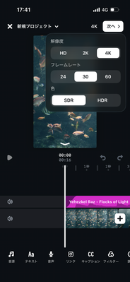 スマートフォンの動画編集アプリの画面