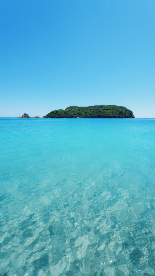 透き通るターコイズブルーの海に浮かぶ緑の島