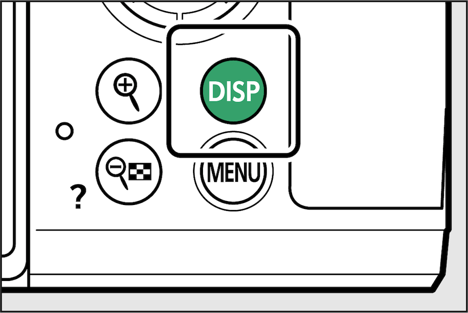 カメラの背面にある【DISP】ボタンの図