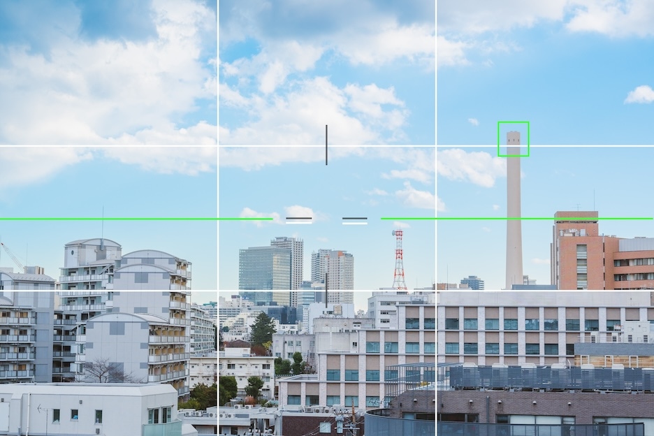 グリッド線と水準器を表示させたモニター